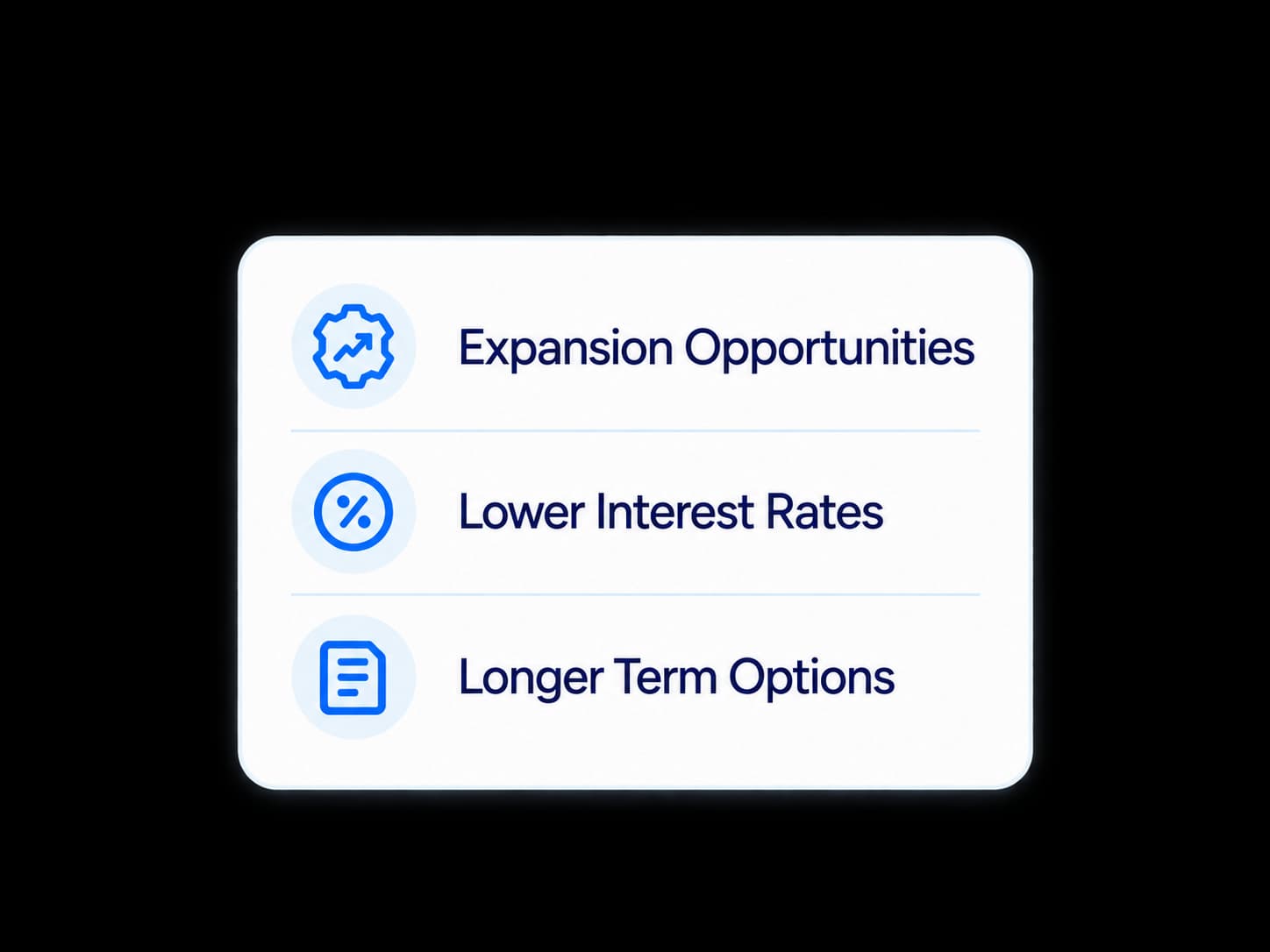 Expansion Opportunities. Lower Interest Rates. Longer Term Options.