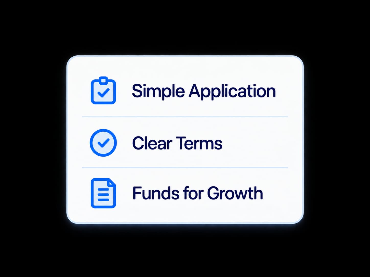 Simple Application. Clear Terms. Funds for Growth.